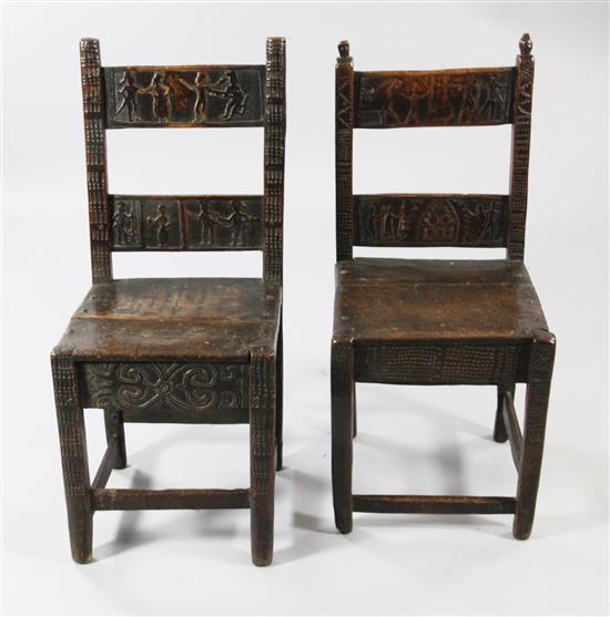 An unusual pair of late 18th century Orkney / Faroe Islands fruitwood chairs,